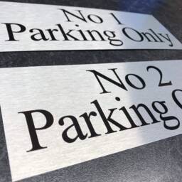 Brushed Silver Parking Sign Personalised X 3 Sizes Aluminium Strong Double Sided Sticky Pads Easy To Fit Personalized Gift For Him - thumbnail 3