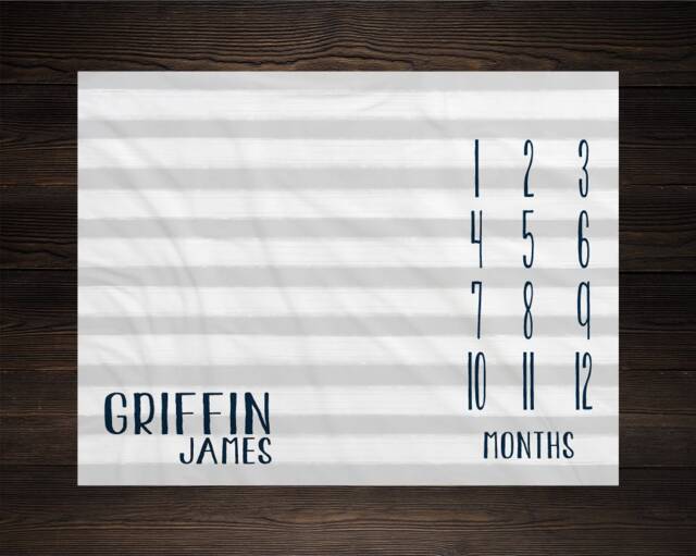 Boy Milestone Blanket Month Baby Growth Tracker Soft Fleece Shower Newborn Gift Watch Me Grow Gray Stripes - image 1