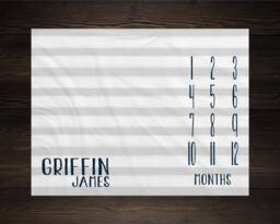 Boy Milestone Blanket Month Baby Growth Tracker Soft Fleece Shower Newborn Gift Watch Me Grow Gray Stripes - thumbnail 1