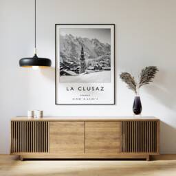La Clusaz France Ski Poster Black & White Travel Print - thumbnail 1