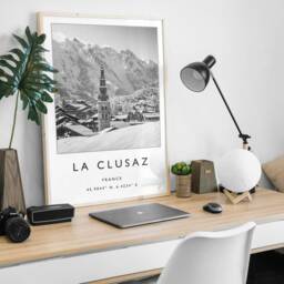 La Clusaz France Ski Poster Black & White Travel Print - thumbnail 2