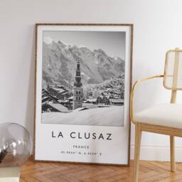 La Clusaz France Ski Poster Black & White Travel Print - thumbnail 3