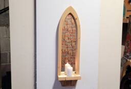 Gothic Arch Arched Wooden Solid Pine Wall Mirror 84.5cm Long Shelf Hand Made