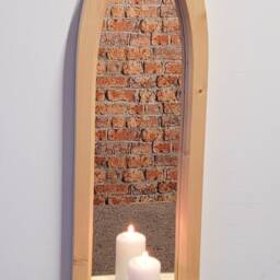 Gothic Arch Arched Wooden Solid Pine Wall Mirror 84.5cm Long Shelf Hand Made - thumbnail 2