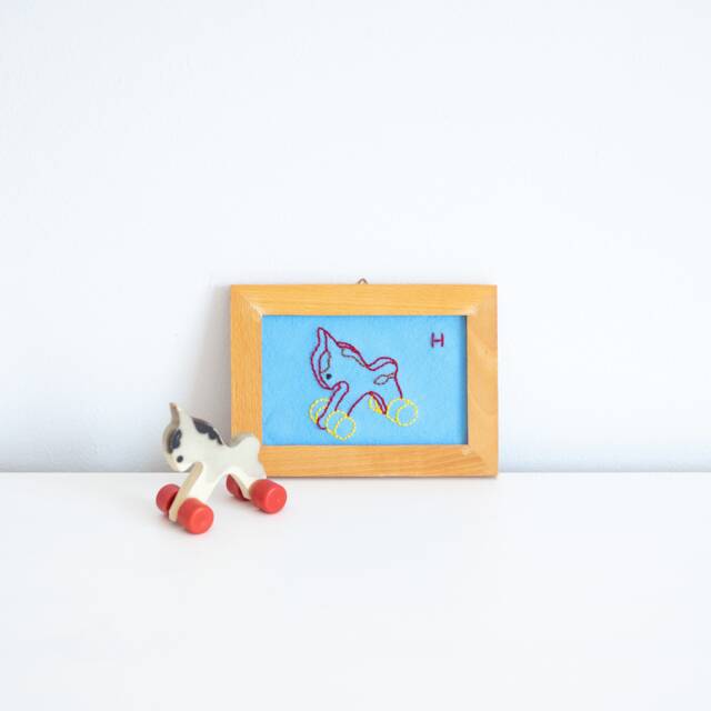 Funny Sweet Embroidery Little Horsey in Frame, Horse, Reuse, Recycled Nursery, Cute Baby Shower Gift, Wall Art, Sweet, Toys - image 1