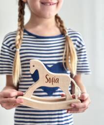 Personalized Wooden Rocking Horse Toy Natural Birch Wood Animal