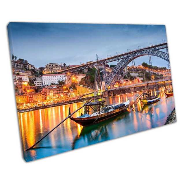 Douro River Night Boats Wall Art Print Ready To Hang Home Office Decor - image 1