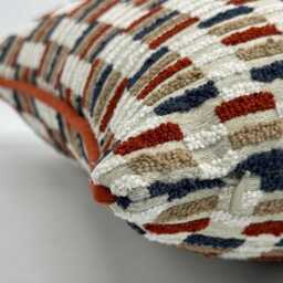 Beige Blue & Red Tufted Pillowcase Orange Chenille Pipping, Linen Textured Tufted, Bed Decor Pillow, Housewarming Gift, Halloween Gift, 20x20 - thumbnail 2