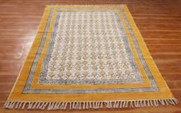 Handmade Yellow Cotton Rug, Block Print Boho Area Rug - thumbnail 1