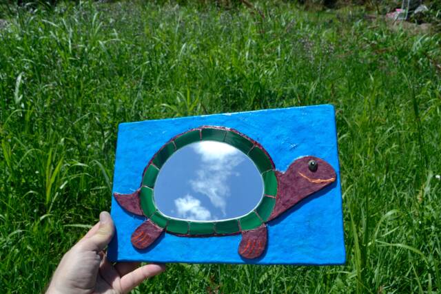 Green Turtle Mirror, Decorative Wall Mirror, Turtle Sculpture, Coastal Decor, Hanging, Sea Lover Gifts - image 1