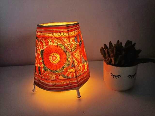 Hand-Painted Leather Lampshade Tribal Floral Design, Boho Home Decor - image 1