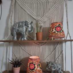 Hand-Painted Leather Lampshade Tribal Floral Design, Boho Home Decor - thumbnail 4