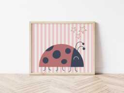 Girls Pink Ladybird Wall Print, Kids Decor, Cute Bug Decor For Childs Bedroom, Prints Only - thumbnail 1