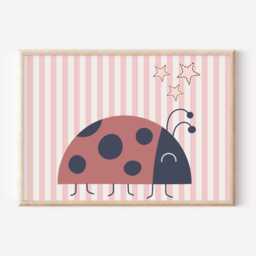 Girls Pink Ladybird Wall Print, Kids Decor, Cute Bug Decor For Childs Bedroom, Prints Only - thumbnail 2