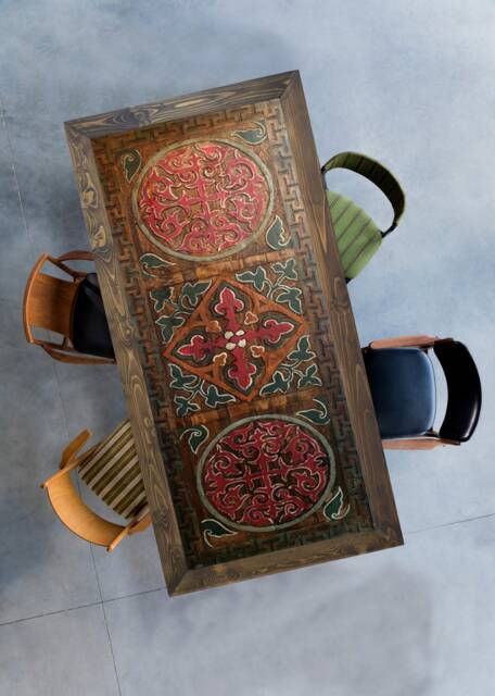 Hand Carved Rustic Dining Table Custom Size Solid Wood - image 1