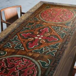Hand Carved Rustic Dining Table Custom Size Solid Wood - thumbnail 3