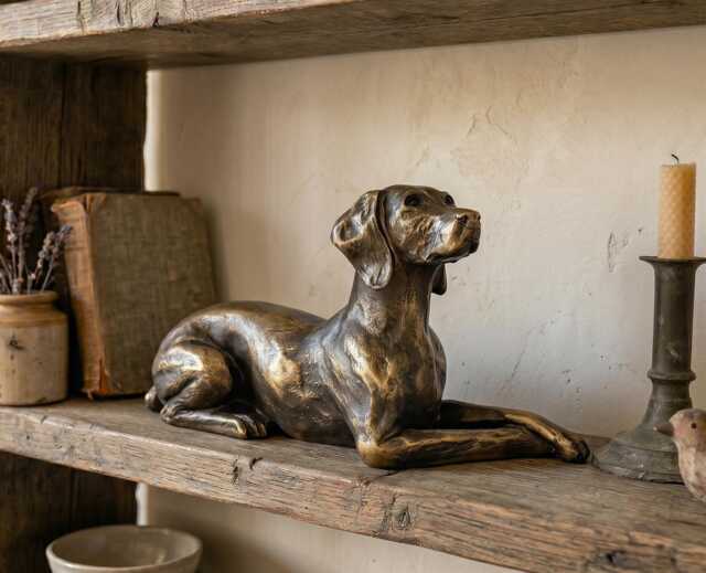 Weimaraner Dog Ornament, Bronze Effect Weiner Sculpture, Realistic Animal Figurine - image 1