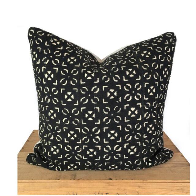 Handmade African Mudcloth Pillow Cover, Black & White Bogolan Print, 20 Inch - image 1