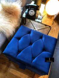 Navy Blue Velvet Ottoman Footrest, Small Storage Box, Handmade in UK - thumbnail 2