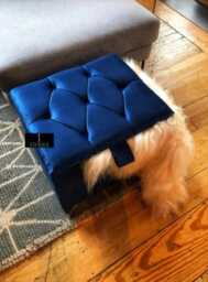 Navy Blue Velvet Ottoman Footrest, Small Storage Box, Handmade in UK