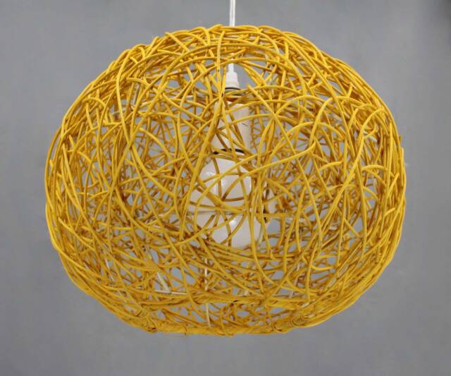 Rattan Globe Pendant Light, Rustic Chandelier, Boho Ceiling Black, Green, Red Or Yellow - image 1