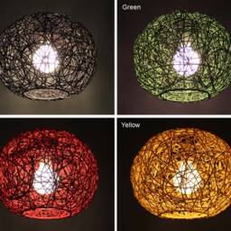 Rattan Globe Pendant Light, Rustic Chandelier, Boho Ceiling Black, Green, Red Or Yellow - thumbnail 3