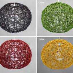 Rattan Globe Pendant Light, Rustic Chandelier, Boho Ceiling Black, Green, Red Or Yellow - thumbnail 2