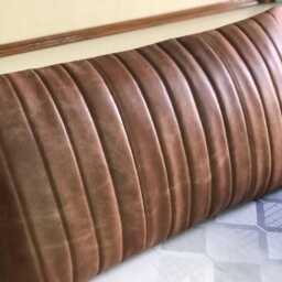 Cushion Leather Quilted Brown Pillow Cover Custom Mid-Century Design - thumbnail 3