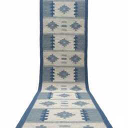 Handmade Blue & Beige Scandinavian Kilim Rug, Swedish Hallway Decor, Corridor Runner Rug - thumbnail 4
