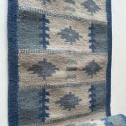 Handmade Blue & Beige Scandinavian Kilim Rug, Swedish Hallway Decor, Corridor Runner Rug - thumbnail 2