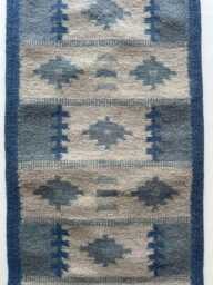 Handmade Blue & Beige Scandinavian Kilim Rug, Swedish Hallway Decor, Corridor Runner Rug - thumbnail 1