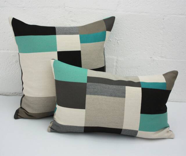Maharam Teal Beige Gray Pillow Cover Modern Indoor/Outdoor Fabric - image 1
