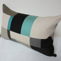 Maharam Teal Beige Gray Pillow Cover Modern Indoor/Outdoor Fabric - thumbnail 2