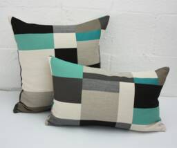 Maharam Teal Beige Gray Pillow Cover Modern Indoor/Outdoor Fabric