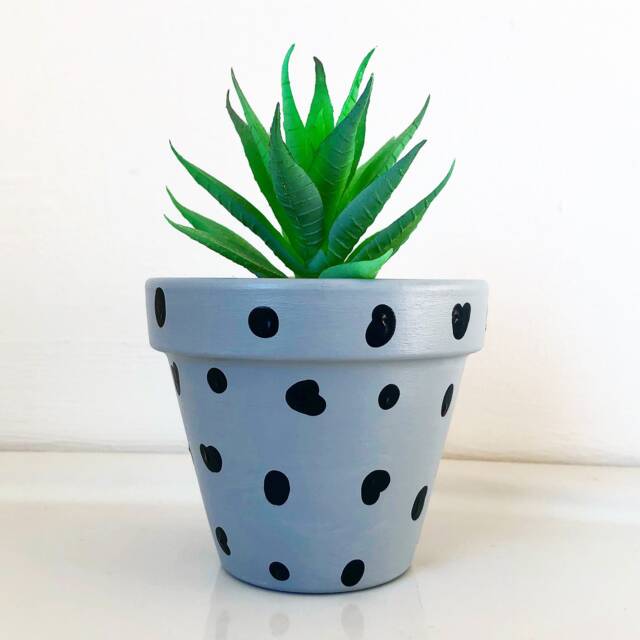 Hand Painted Grey Dalmatian Print Terracotta Plant Pot, 9cm Jungle Nursery Decor, Indoor Planter, Woodland Decor