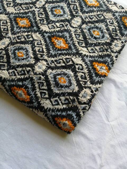 Block Print Queen Kantha Quilt, Geometric Indian Bedspread - image 1