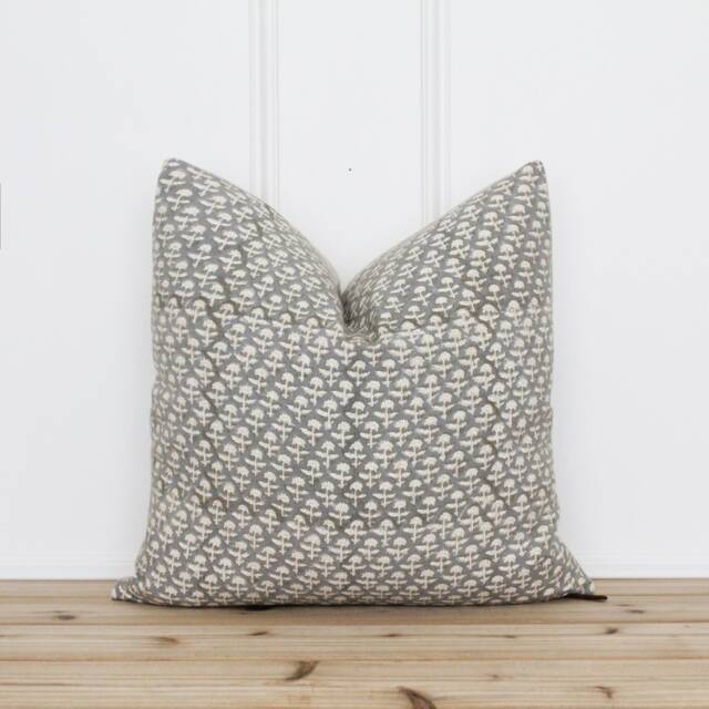Gray Floral Hand Block Printed Pillow Cover - Indian Print Fall Designer 20 X 16 26 -- Hanes - image 1