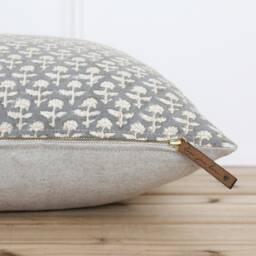 Gray Floral Hand Block Printed Pillow Cover - Indian Print Fall Designer 20 X 16 26 -- Hanes - thumbnail 2