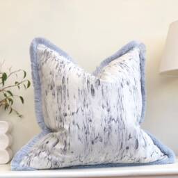 Blue/Grey Cushion Cover - Luxury Pillow With Fringe Trim Marble - thumbnail 2