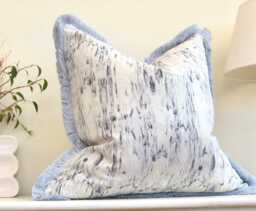 Blue/Grey Cushion Cover - Luxury Pillow With Fringe Trim Marble