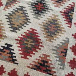 Handwoven Wool Jute Kilim Rug - Red Tribal Geometric Flatweave Carpet Boho Area - thumbnail 2