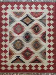 Handwoven Wool Jute Kilim Rug - Red Tribal Geometric Flatweave Carpet Boho Area - thumbnail 1