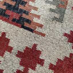Handwoven Wool Jute Kilim Rug - Red Tribal Geometric Flatweave Carpet Boho Area - thumbnail 3