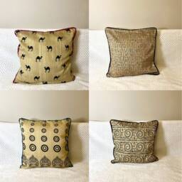 Silk Cushion, Pillow Cover, Mustard, Gold, Wine, Tribal, Ethnic Prints, Camel.india Art Decor, Warli, Throw Pillows, 16 Inch - thumbnail 1
