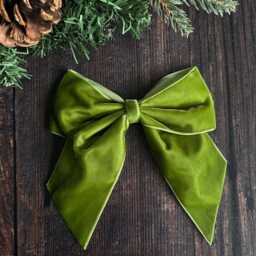 Olive Green Velvet Christmas Tree Bows, Bows For Tree, Green Decorations, 5.5 Inch, Pack Of 6 - thumbnail 3