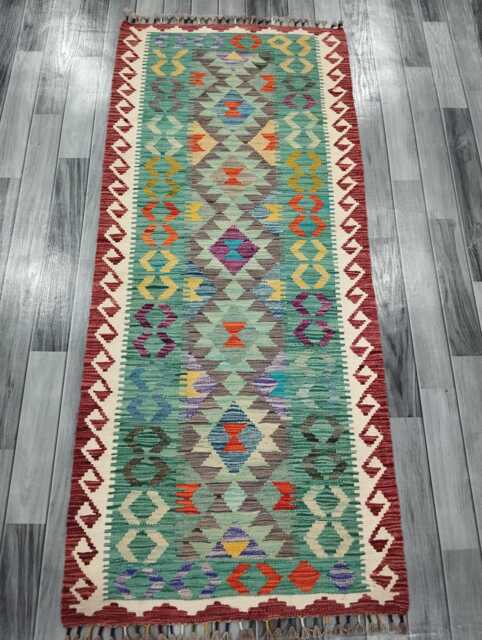 Runner Rug Classic, Handmade Artisan Afghan Turkish, Scandinavian, Navajo, Bohemian, Wool Flatweave Multicolour Kilim 187x80 cm - image 1