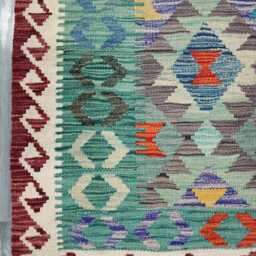 Runner Rug Classic, Handmade Artisan Afghan Turkish, Scandinavian, Navajo, Bohemian, Wool Flatweave Multicolour Kilim 187x80 cm - thumbnail 4