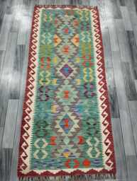 Runner Rug Classic, Handmade Artisan Afghan Turkish, Scandinavian, Navajo, Bohemian, Wool Flatweave Multicolour Kilim 187x80 cm - thumbnail 1