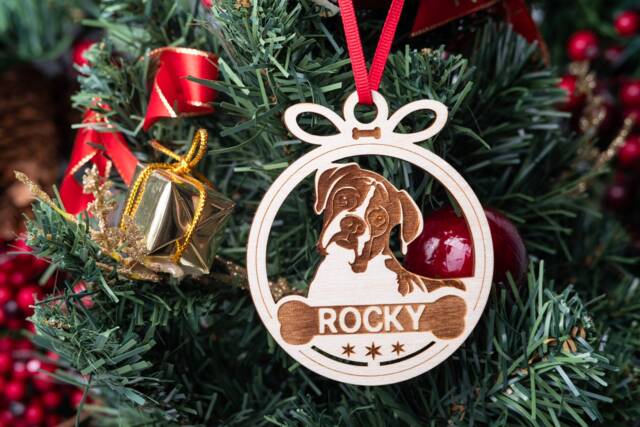 Personalized Boxer Ornament, Custom Name Dog Wooden Christmas Keepsake Memorial Ornament - image 1