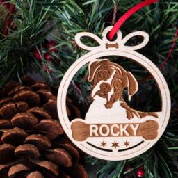 Personalized Boxer Ornament, Custom Name Dog Wooden Christmas Keepsake Memorial Ornament - thumbnail 2